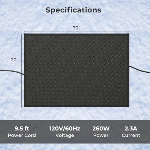 20" /30"x 30" Heated Snow Melting Mat, Heated Outdoor Mat for Winter Snow Removal with 3 in/h Speed, 9.5 ft Power Cord, GFCI Plug, Non-Slip Rubber and IP66 Waterproof, Snow and Ice Heated Pad for Walkway, Doorway and Driveway