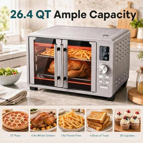 25L/26.4 QT Air Fryer Toaster Oven w/Dual French Doors
