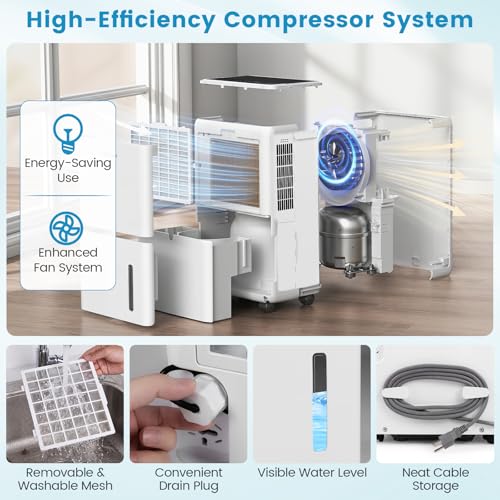 Dehumidifier for Home, 80 Pint Compressor Dehumidifier for 4000 Sq.Ft with Drain Hose, Smart Humidity Control, 24H Timer, Auto Defrost & Child Lock, Quiet for Bedroom, Bathroom & Basement