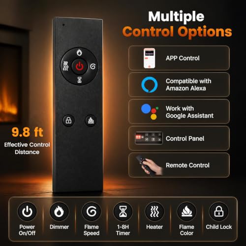 Smart WiFi Electric Fireplace, Recessed or Wall Mounted