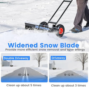 36" Snow Shovel Pusher, Snow Shovel w/10" Inflatable Wheels, Adjustable Handle & Head, Anti-Slip Strip, Angle-Adjustable Blade, Wheeled Snow Plow for Doorway, Sidewalk, Deck Snow Removal, Black
