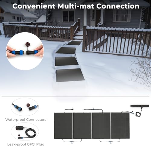 20" /30"x 30" Heated Snow Melting Mat, Heated Outdoor Mat for Winter Snow Removal with 3 in/h Speed, 9.5 ft Power Cord, GFCI Plug, Non-Slip Rubber and IP66 Waterproof, Snow and Ice Heated Pad for Walkway, Doorway and Driveway