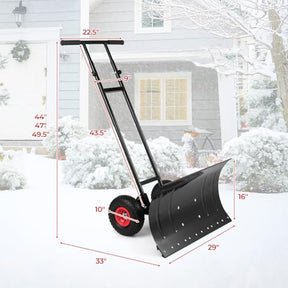 29" Wide Ergonomic Snow Shovel for Driveway with Wheels, Black