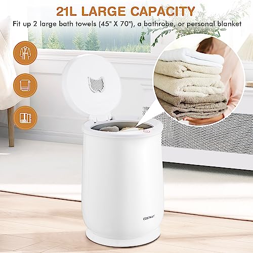 21L Large Towel Warmer Bucket, Heated Towel Warmer w/ 20-90 Min Timer & 2-5H Drying Mode, Auto Shut-off Function for Oversized Towels, Blankets, Bathroom Heater for Spa, Hotel