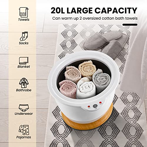 Towel Warmer Bucket, 20 L/5.3 Gallons Large Capacity Towel Warmer Barrel w/ Fragrance Holder, Auto Shut off, Hot Towel Heater for 2 Oversized 40" x 70" Oversized Towels, Bathrobes, Blankets, White/Gray