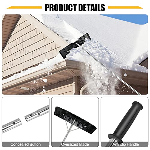 Snow Roof Rake, 4.8-20 FT Aluminum Roof Rakes for Snow Removal with 25” Blade, Extendable Pole, Anti-Slip Handle, Snow Removal Tool, Snow Rake for Leaves, Debris, Rooftop, Car Roof