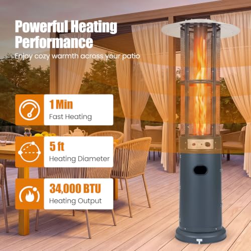 Outdoor Propane Patio Heater with Wheels, 34,000 BTU