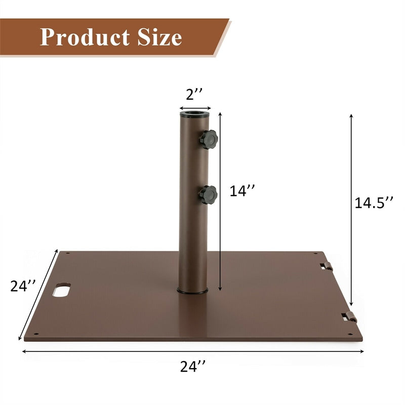 50 LBS Heavy Duty Patio Umbrella Base Stand, 24" Square Steel Outdoor Umbrella Weight with Wheels & 2 Tightening Knobs for Garden Deck Poolside