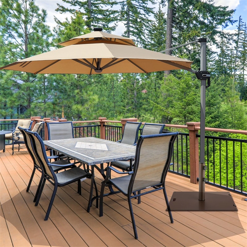 50 LBS Heavy Duty Patio Umbrella Base Stand, 24" Square Steel Outdoor Umbrella Weight with Wheels & 2 Tightening Knobs for Garden Deck Poolside