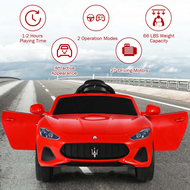 4-Wheel Licensed Maserati Kids Ride On Car, 12V Battery Powered Electric Toy Car with Parent Remote Control, Lights, Horn, Music