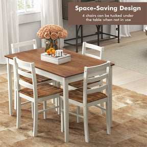 5-Piece Dining Table Set for 4, Wood Kitchen Table & 4 Chairs w/ Rubber Wood Legs, Mid-Century Modern Farmhouse Dinette Set for Small Spaces