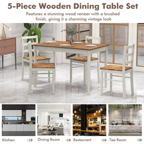 5-Piece Dining Table Set for 4, Wood Kitchen Table & 4 Chairs w/ Rubber Wood Legs, Mid-Century Modern Farmhouse Dinette Set for Small Spaces