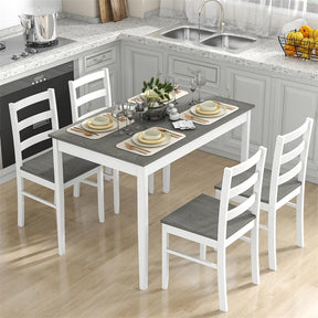 5-Piece Dining Table Set for 4, Wood Kitchen Table & 4 Chairs w/ Rubber Wood Legs, Mid-Century Modern Farmhouse Dinette Set for Small Spaces