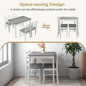 5-Piece Dining Table Set for 4, Wood Kitchen Table & 4 Chairs w/ Rubber Wood Legs, Mid-Century Modern Farmhouse Dinette Set for Small Spaces