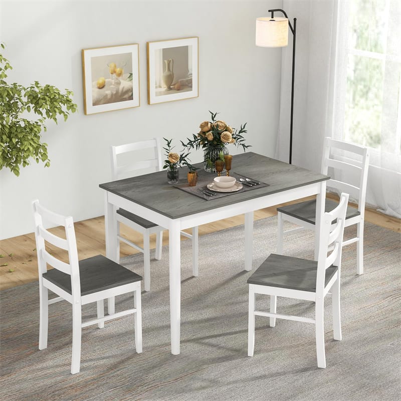 5-Piece Dining Table Set for 4, Wood Kitchen Table & 4 Chairs w/ Rubber Wood Legs, Mid-Century Modern Farmhouse Dinette Set for Small Spaces