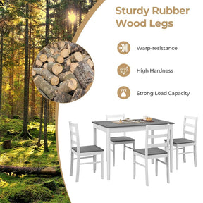 5-Piece Dining Table Set for 4, Wood Kitchen Table & 4 Chairs w/ Rubber Wood Legs, Mid-Century Modern Farmhouse Dinette Set for Small Spaces