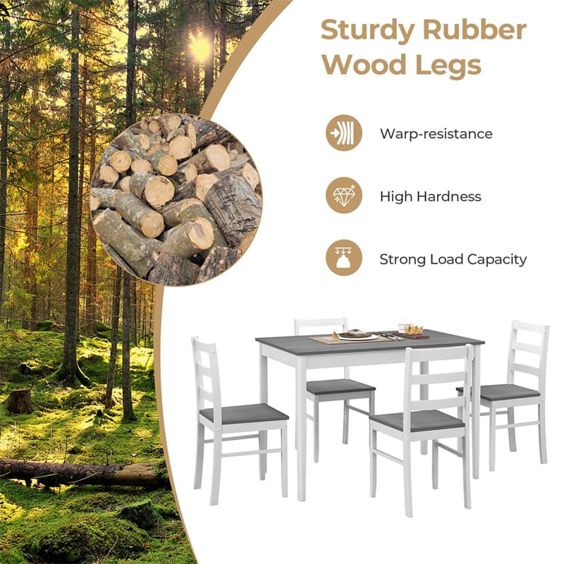 5-Piece Dining Table Set for 4, Wood Kitchen Table & 4 Chairs w/ Rubber Wood Legs, Mid-Century Modern Farmhouse Dinette Set for Small Spaces