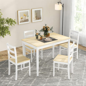 5-Piece Dining Table Set for 4, Wood Kitchen Table & 4 Chairs w/ Rubber Wood Legs, Mid-Century Modern Farmhouse Dinette Set for Small Spaces