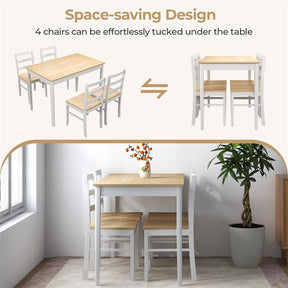 5-Piece Dining Table Set for 4, Wood Kitchen Table & 4 Chairs w/ Rubber Wood Legs, Mid-Century Modern Farmhouse Dinette Set for Small Spaces