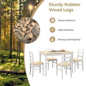 5-Piece Dining Table Set for 4, Wood Kitchen Table & 4 Chairs w/ Rubber Wood Legs, Mid-Century Modern Farmhouse Dinette Set for Small Spaces
