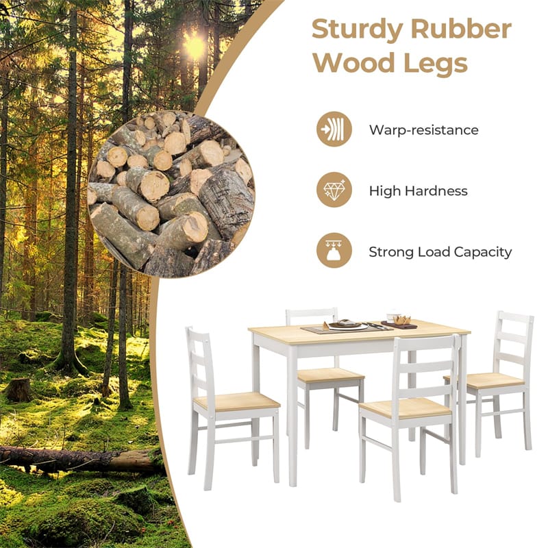 5-Piece Dining Table Set for 4, Wood Kitchen Table & 4 Chairs w/ Rubber Wood Legs, Mid-Century Modern Farmhouse Dinette Set for Small Spaces
