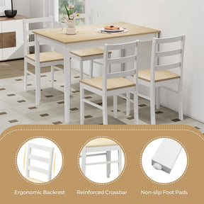 5-Piece Dining Table Set for 4, Wood Kitchen Table & 4 Chairs w/ Rubber Wood Legs, Mid-Century Modern Farmhouse Dinette Set for Small Spaces