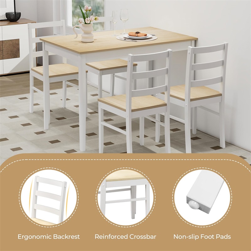 5-Piece Dining Table Set for 4, Wood Kitchen Table & 4 Chairs w/ Rubber Wood Legs, Mid-Century Modern Farmhouse Dinette Set for Small Spaces