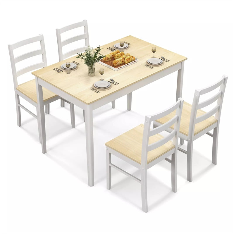 5-Piece Dining Table Set for 4, Wood Kitchen Table & 4 Chairs w/ Rubber Wood Legs, Mid-Century Modern Farmhouse Dinette Set for Small Spaces