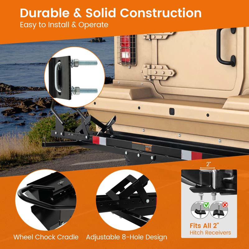 600 LBS Motorcycle Carrier for Car Truck SUV RV, Heavy Duty Steel Hitch Mount Dirt Bike Rack with Loading Ramp, Wheel Chock & 2 Straps