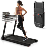 3HP Foldable Treadmill Portable Walking Machine with Desk, Adjustable Height, Bluetooth Speaker, APP Control, LED Display, 25 Preset Programs