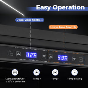 24" Wine Beverage Refrigerator, Dual Zone Beverage Cooler with 108 Bottles and 175 Cans, Built-In or Freestanding Wine Cellar