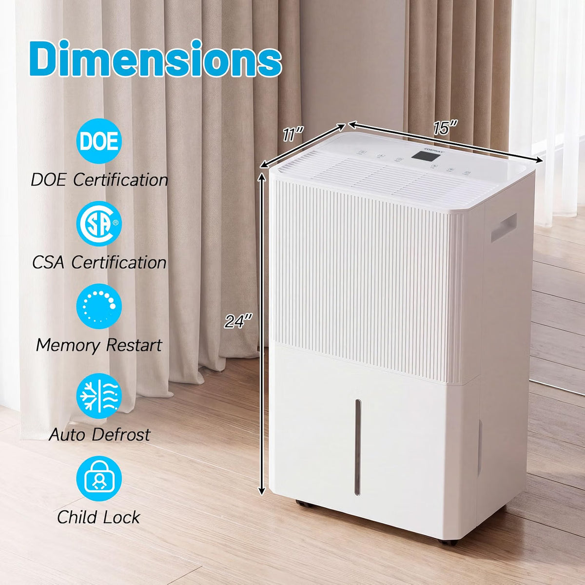 135 Pint/64 L Dehumidifier with Drain Hose for Home Basement