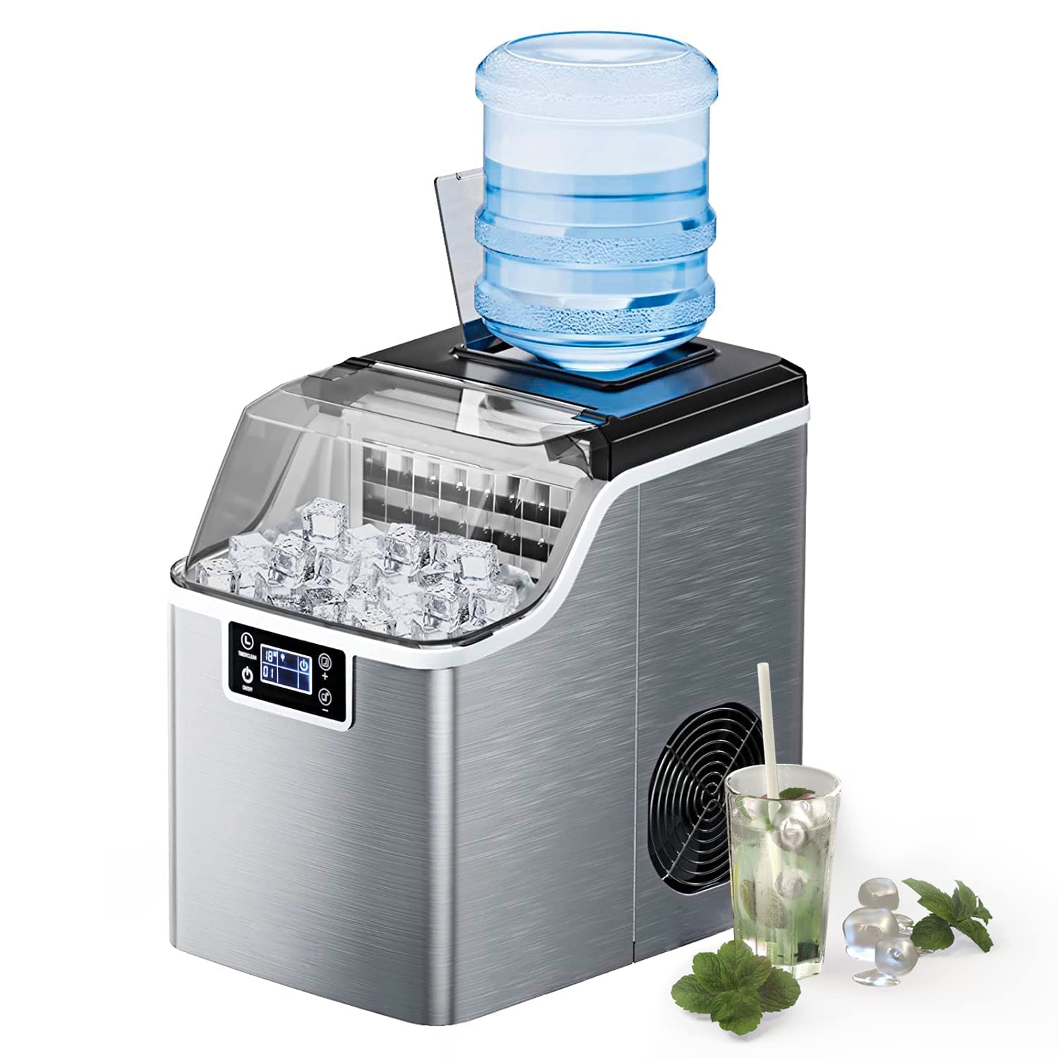 40LBS/24H Portable Ice Maker Countertop Ice Machine with Top Inlet Hole & Self-Clean Function