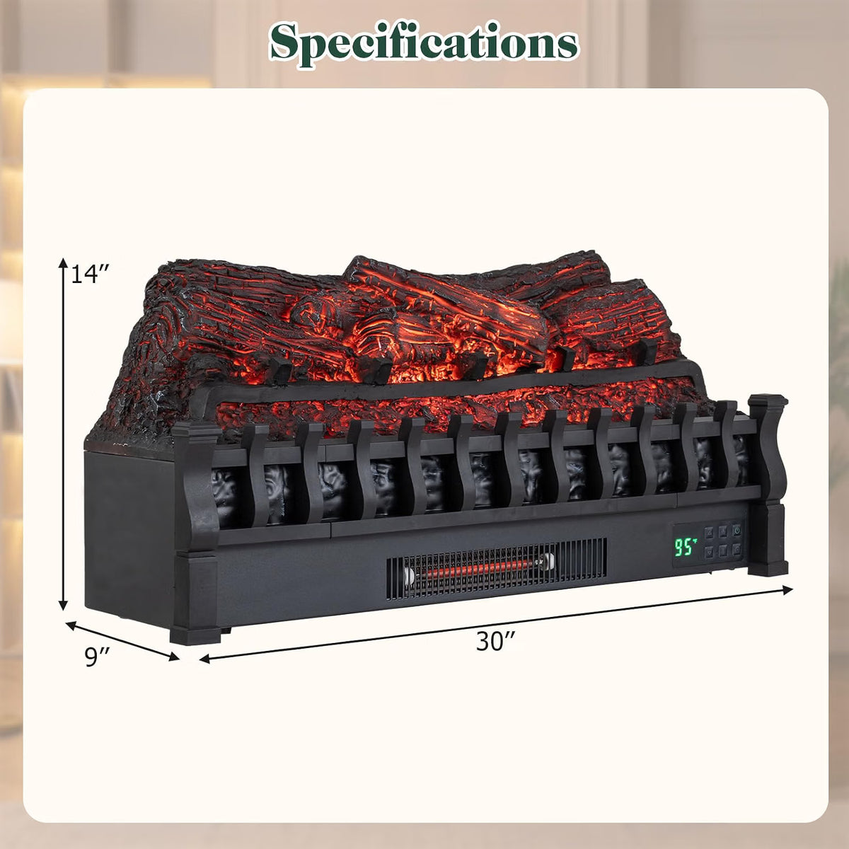 Infrared Quartz Electric Fireplace Heater, Alexa and Google Assistant Compatible, 5 Flame Modes, 8H Timer, 1500W