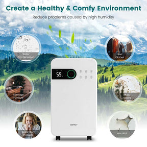 32 Pints 2500 Sq. Ft Portable Quiet Air Dehumidifier for Basement with Sleep Mode, 3-Color Indicator Light, 24H Timer, Child Lock