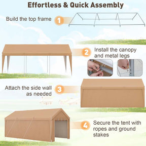 10 x 20 FT Heavy-Duty Carport Portable Garage Tent with Steel Frame & Sidewalls, Outdoor Car Canopy Shelter for Truck SUV Boat