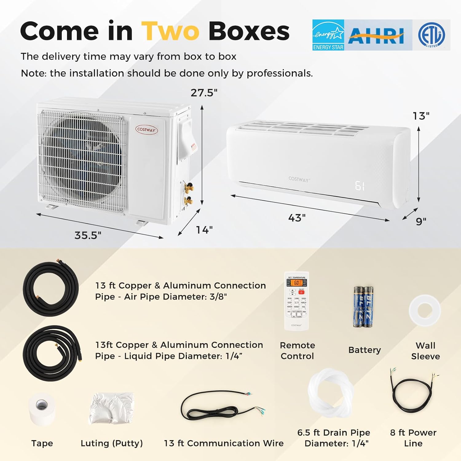 24000 BTU 21 SEER2 Wifi Enabled Mini Split Air Conditioner with 2 Ton Heat Pump, 208-230V Wall-Mounted AC Unit with Ductless Inverter System