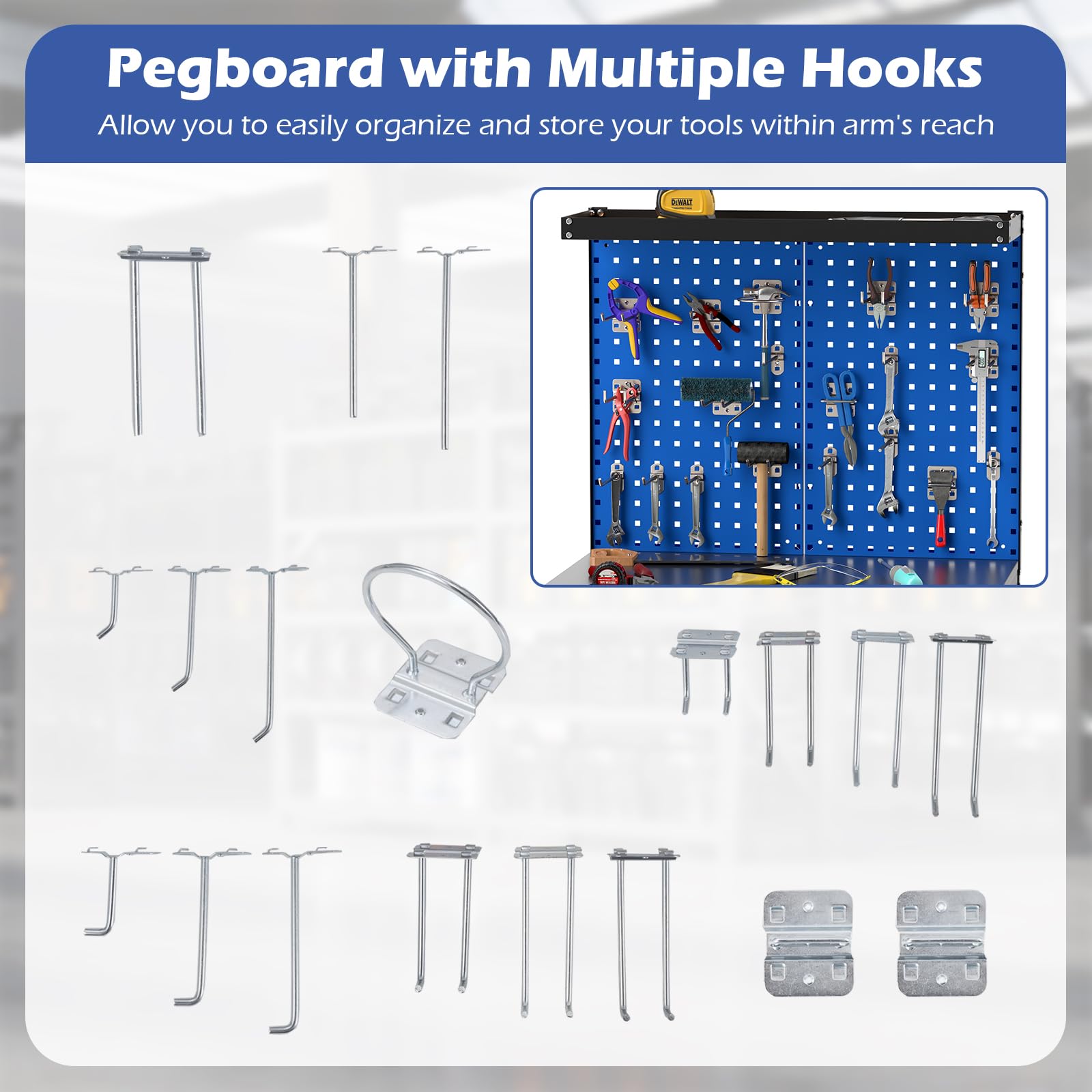 32" x 16" Workbench with Pegboard, 495 LBS Work Table with Drawer, Open Shelves, Heavy Duty Work Bench Workstation for Garage Workshop Warehouse