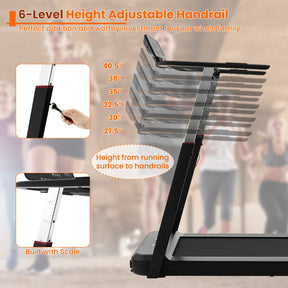 3HP Foldable Treadmill Portable Walking Machine with Desk, Adjustable Height, Bluetooth Speaker, APP Control, LED Display, 25 Preset Programs