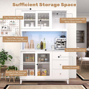 73" Kitchen Pantry Storage Cabinet with LED Lights & Power Outlet, Kitchen Hutch Buffet Cabinet for Dining Room