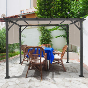 10 x 10 FT Metal Pergola with Retractable Canopy Outdoor Patio Pergola Gazebo Sun Shelter