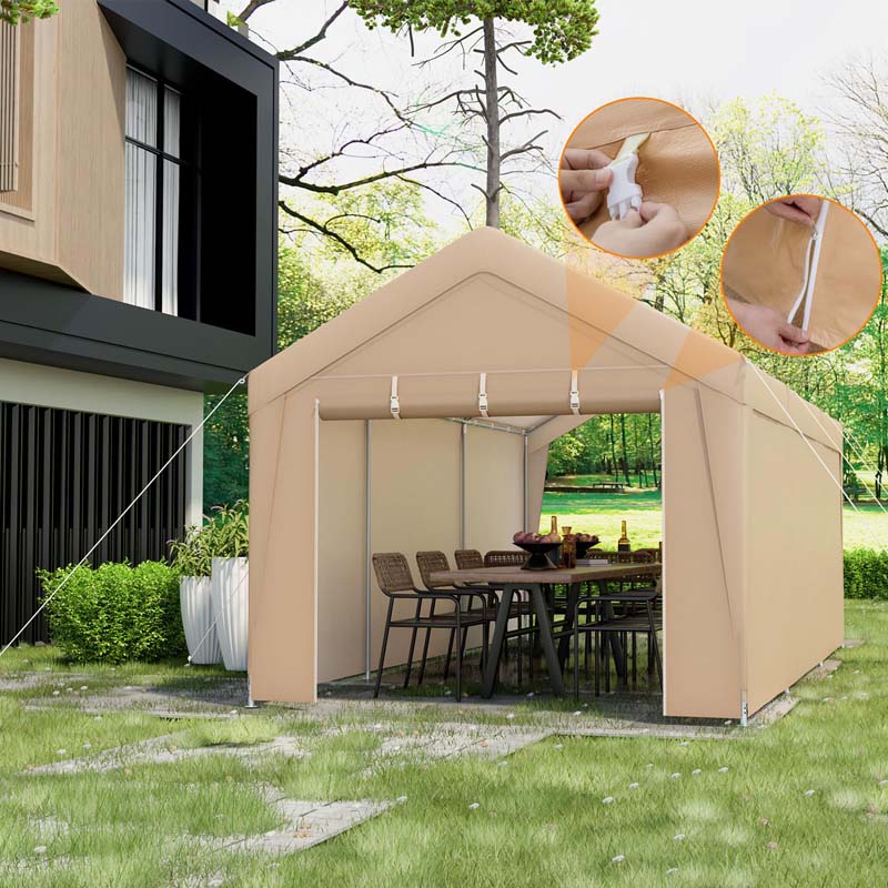 10 x 20 FT Heavy-Duty Carport Portable Garage Tent with Steel Frame & Sidewalls, Outdoor Car Canopy Shelter for Truck SUV Boat