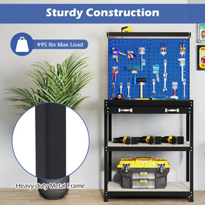32" x 16" Workbench with Pegboard, 495 LBS Work Table with Drawer, Open Shelves, Heavy Duty Work Bench Workstation for Garage Workshop Warehouse