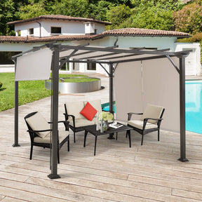 10 x 10 FT Metal Pergola with Retractable Canopy Outdoor Patio Pergola Gazebo Sun Shelter