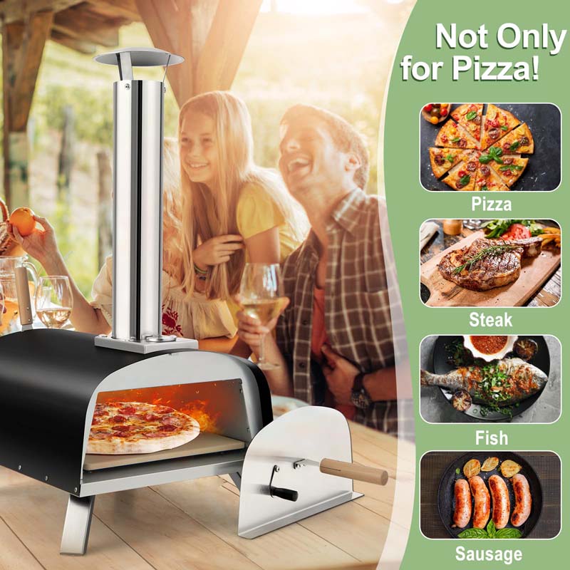 Propane & Wood Fired Pizza Maker with 13" Pizza Stone & Pizza Peel, Portable Multi-Fuel Pizza Oven for Outdoor Camping Party