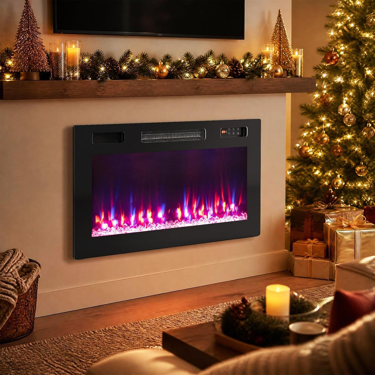 30/36/40/50/60/72 Inch Smart WiFi Electric Fireplace, Recessed and Wall Mounted