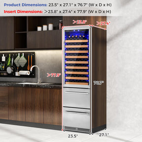 24" Wine Beverage Refrigerator, Dual Zone Beverage Cooler with 108 Bottles and 175 Cans, Built-In or Freestanding Wine Cellar