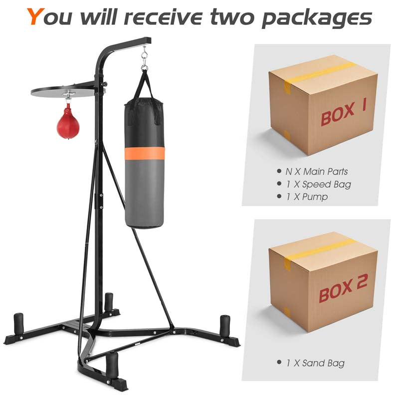 2-in-1 Height Adjustable Boxing Stand with Filled Punching Bag & Speed Ball, Heavy Duty Free Standing Boxing Station for Home Gym