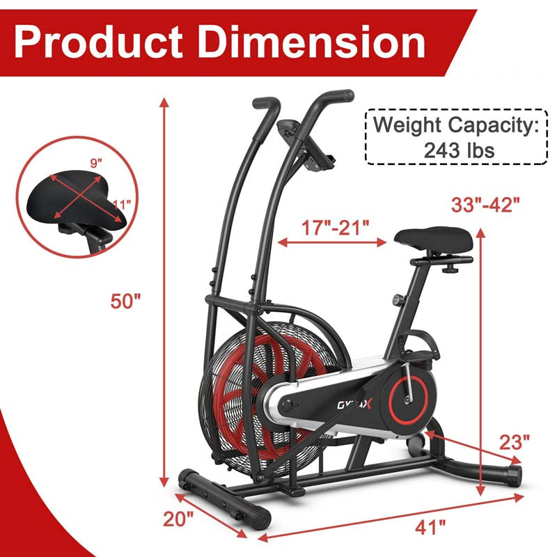 Air Resistance Upright Bike with LCD Monitor, Phone Holder & Built-in Wheels, Fully Adjustable Stationary Exercise Fan Bike