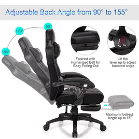 Ergonomic Gaming Chair Recliner with Footrest, Linkage Armrests & Lumbar Support, Big Wide High Back Swivel Video Gaming Office Computer Chair